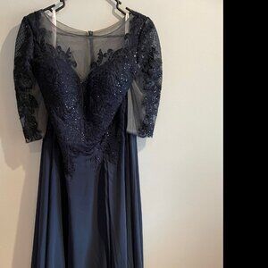 A-line Scoop Illusion Tea-Length Lace Chiffon Dress with Sequins
